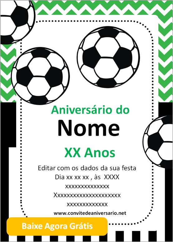 Convite futebol - Edite grátis com nosso editor online