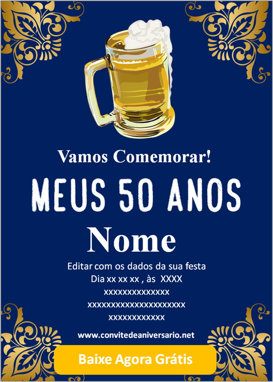 Convite De Aniversário 50 Anos Escuro Edite Online