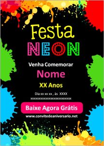 Convites Neon Menina Convites