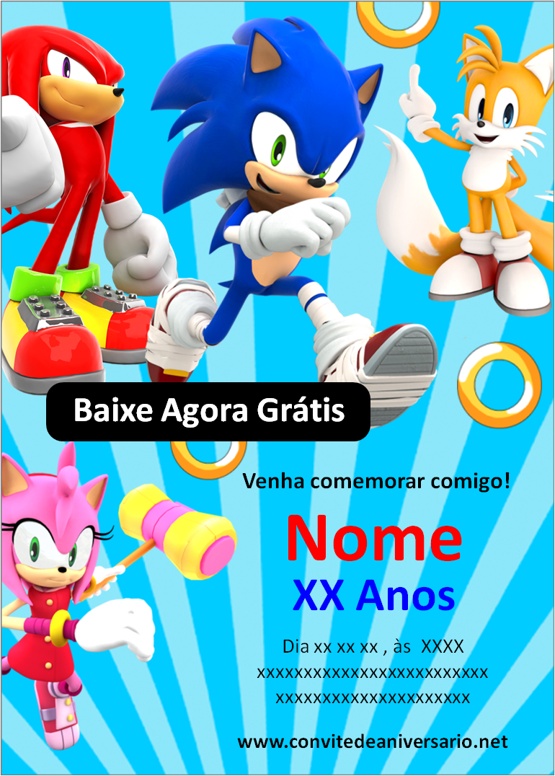 Convite Sonic 10x7 cm