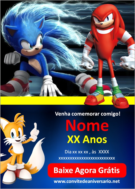 Convite online Festa Sonic grátis para editar