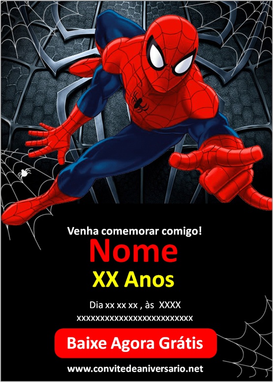 Convite aniversário do Homem-Aranha Personalizado. DIGITAL.