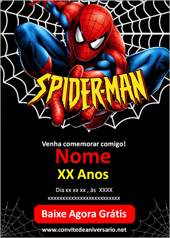 Convite Aniversário Homem Aranha - Edite grátis com nosso editor online