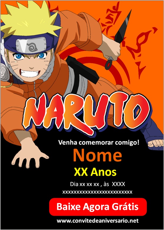 Convite de Aniversário Naruto Azul E Amarelo Edite Online