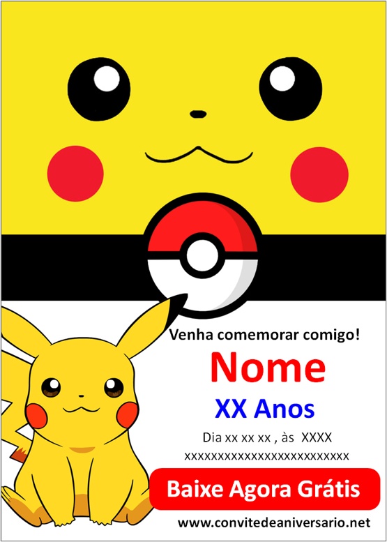 Convite online do pikachu edite grátis