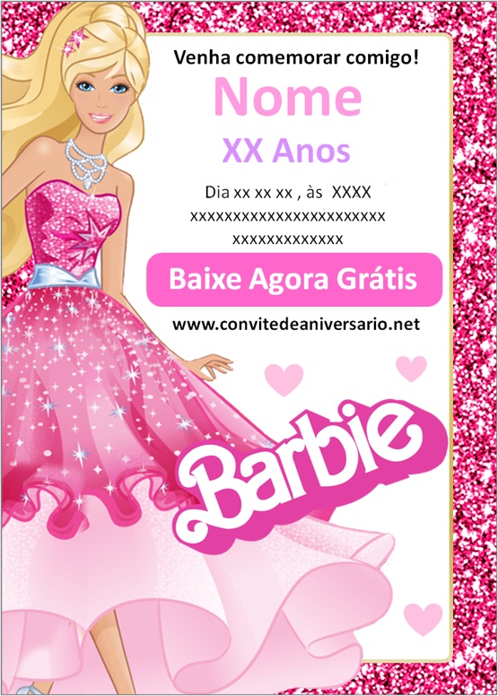 Convite de aniversÃ rio da barbie  Convite barbie, Aniversário da barbie,  Convite de aniversário