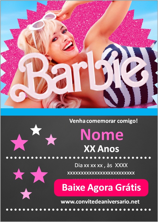 5 Artes Barbie + Convite Barbie Grátis para Editar e Imprimir