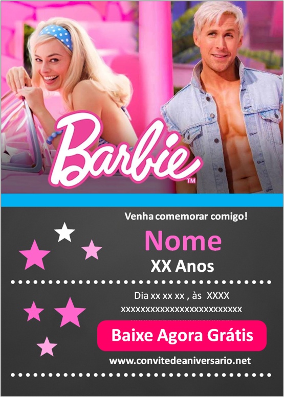 Convite da barbie - Edite grátis com nosso editor online