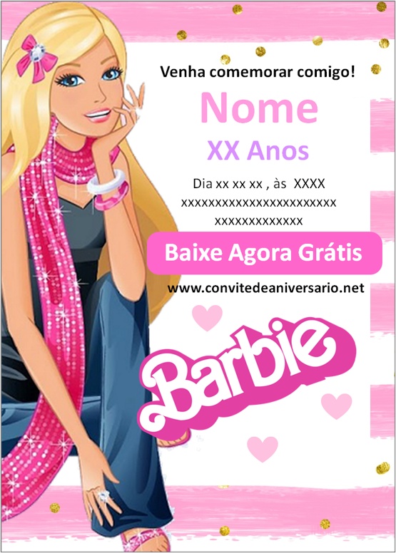 Convite online Barbie grátis para editar