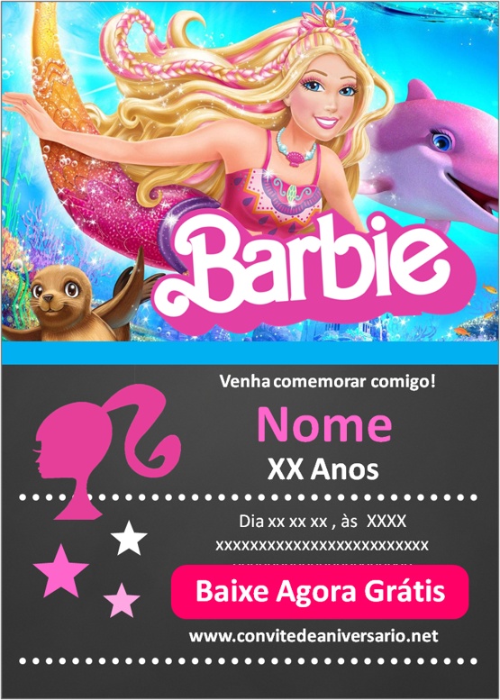 5 Artes Barbie + Convite Barbie Grátis para Editar e Imprimir