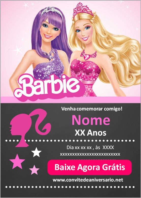 Convite de Aniversário Barbie 3 - Edite grátis com nosso editor online