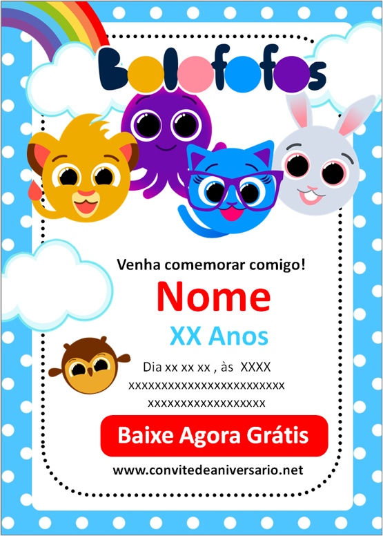 Convite Digital Virtual Aniversário Festa Infantil Bolofofos