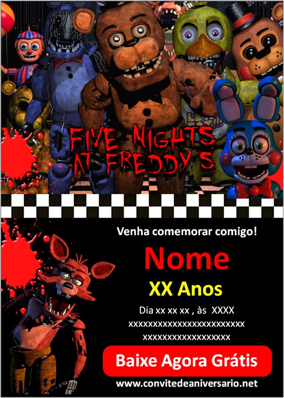 Convite Digital, Five Nights at Freddy's - Modelo 1