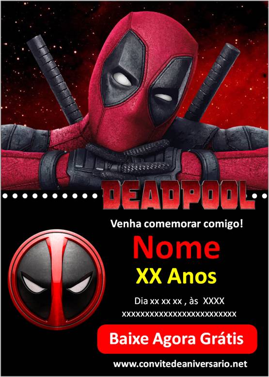 convite aniversario Deadpool