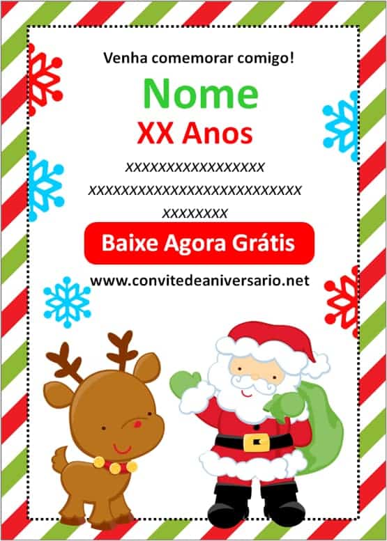 convite aniversário natal com papai noel