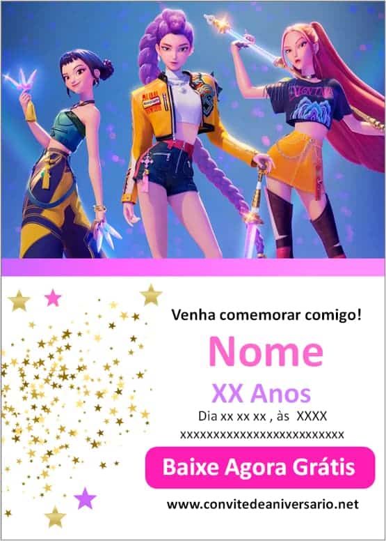 modelo de convite Guerreiras do K-Pop editável