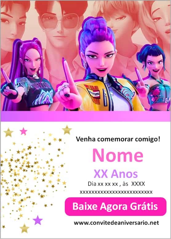 convite aniversário Guerreiras do K-Pop