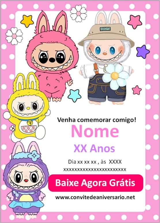 convite Labubu festa infantil