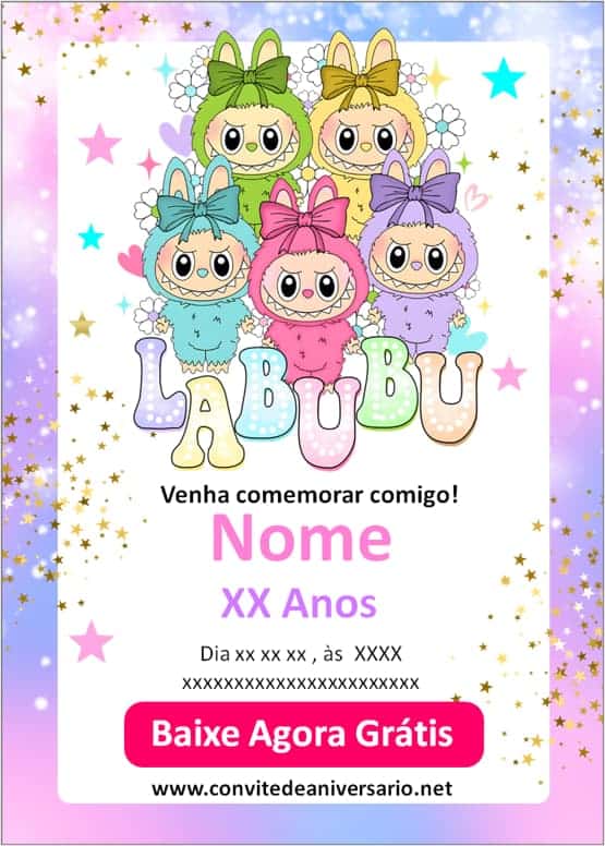 convite download grátis Labubu festa