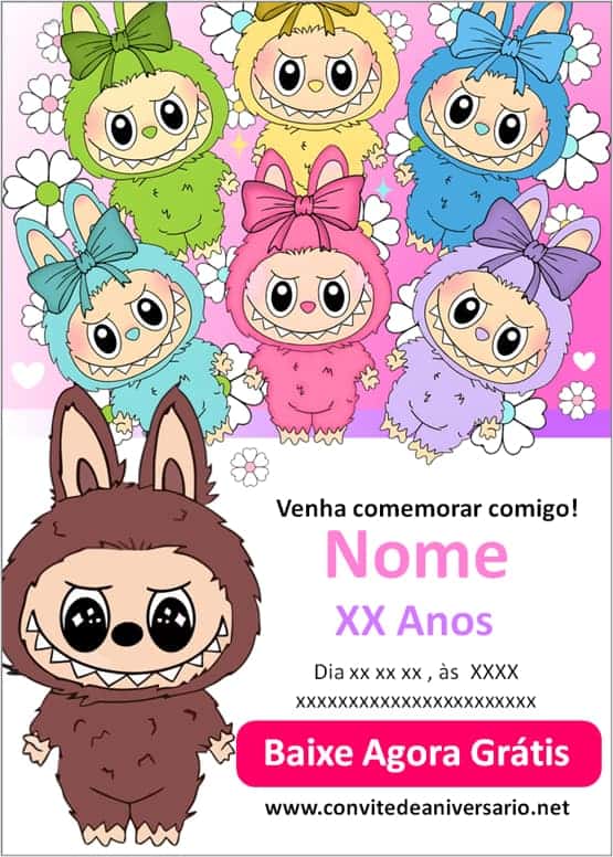 convites digitais grátis Labubu tema