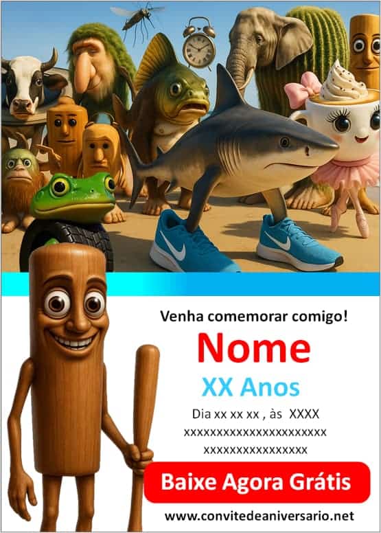 arte para convite Tralalero Tralala editável