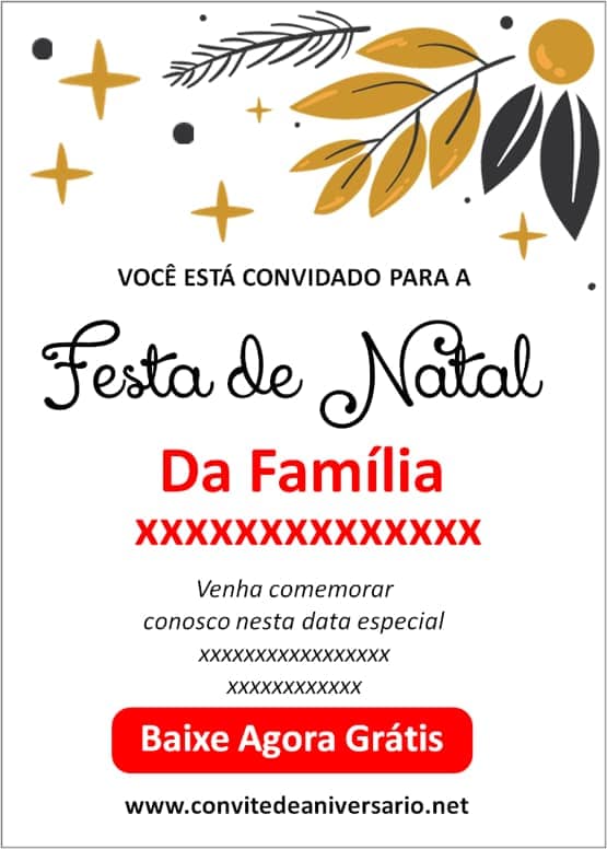 convite natal família dourado