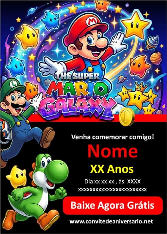 convite Mario Bros Galaxy