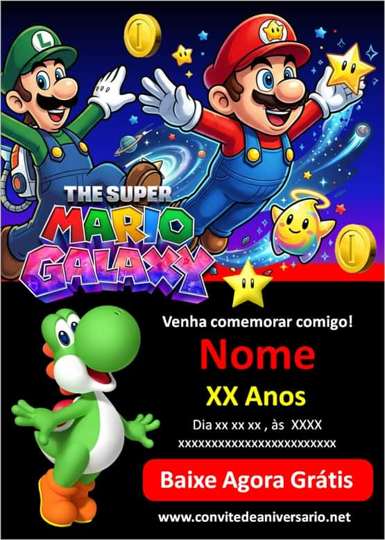 convite Super Mario Galaxy