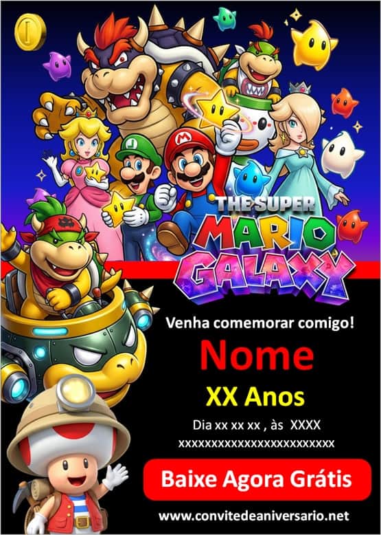 convite Mario Bros infantil